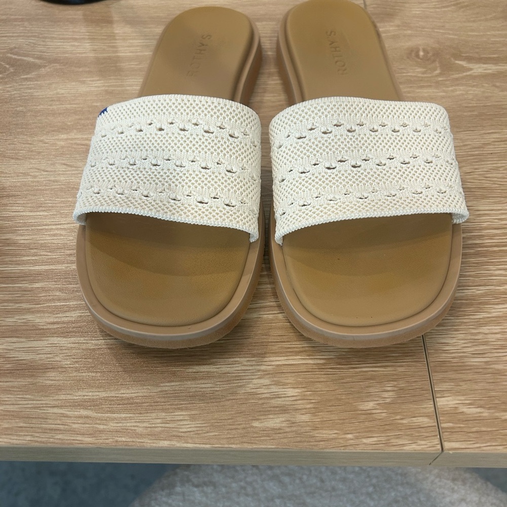 Rothy's Slide Sandal in Cream and Tan - Picture 3 of 4